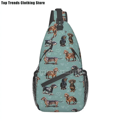 Rucksack mit über 30 verschiedenen Dackelmotiven