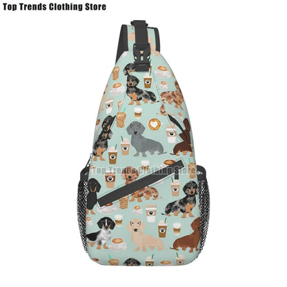 Rucksack mit über 30 verschiedenen Dackelmotiven
