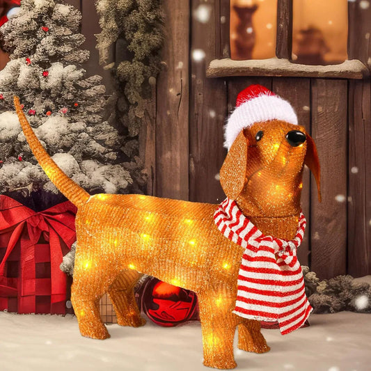 Dackel als Weihnachtsdeko beleuchtet und so groß wie ein echter Dackel